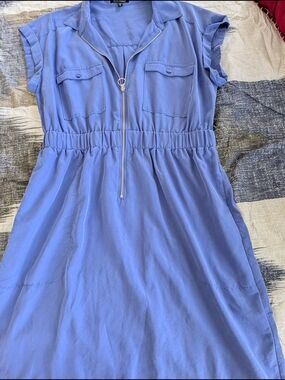 Express Lavender Blue Zip-Front Shirt Romper